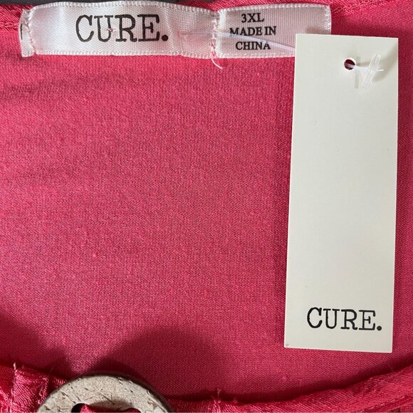 Cure Pink Embroidered Boho Top 3XL Floral Tunic Lightweight Keyhole Cottagecore - Picture 3 of 9